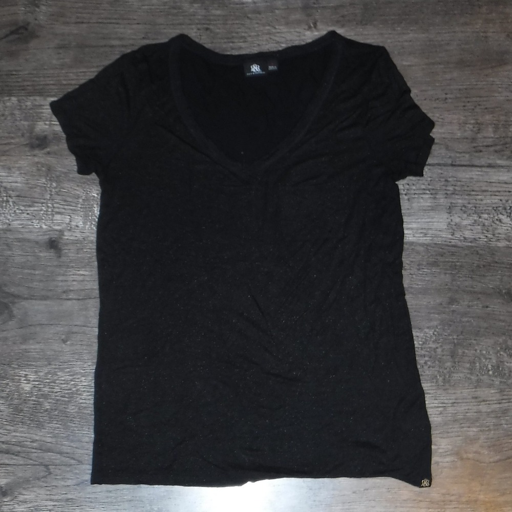 Rock &‎ Republic Black V-Neck Short Sleeve T-Shirt Womens